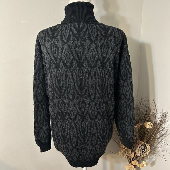 VTG Russ Studio Women Sweater Turtleneck Black Gray Paisley Wool Blend Sz M - Picture 2 of 5